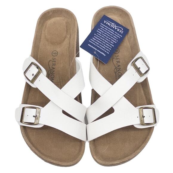 Seranoma Women's Sock Sandals White Adjustable Buckle Slip On Size 8 - Picture 2 of 4